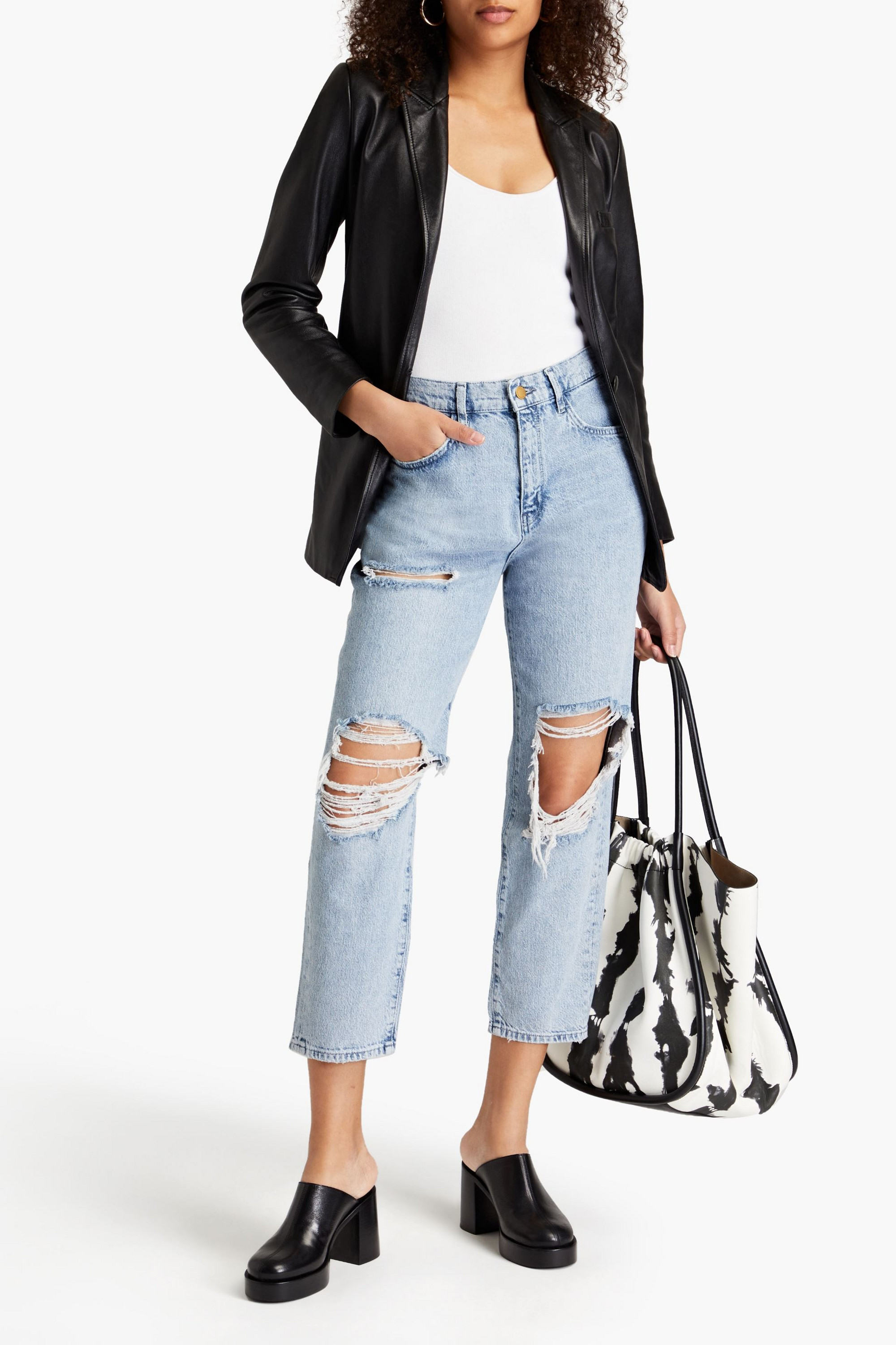 Triarchy St. Tropez cropped distressed high-rise straight-leg jeans