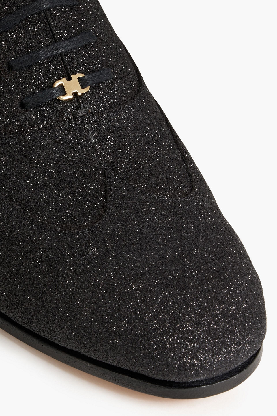 Ferragamo Glittered Suede Brogues In Black