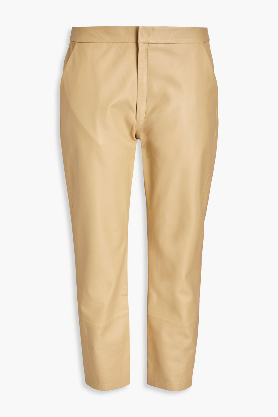 Zeynep Arcay Cropped Leather Slim-leg Trousers In Neutrals