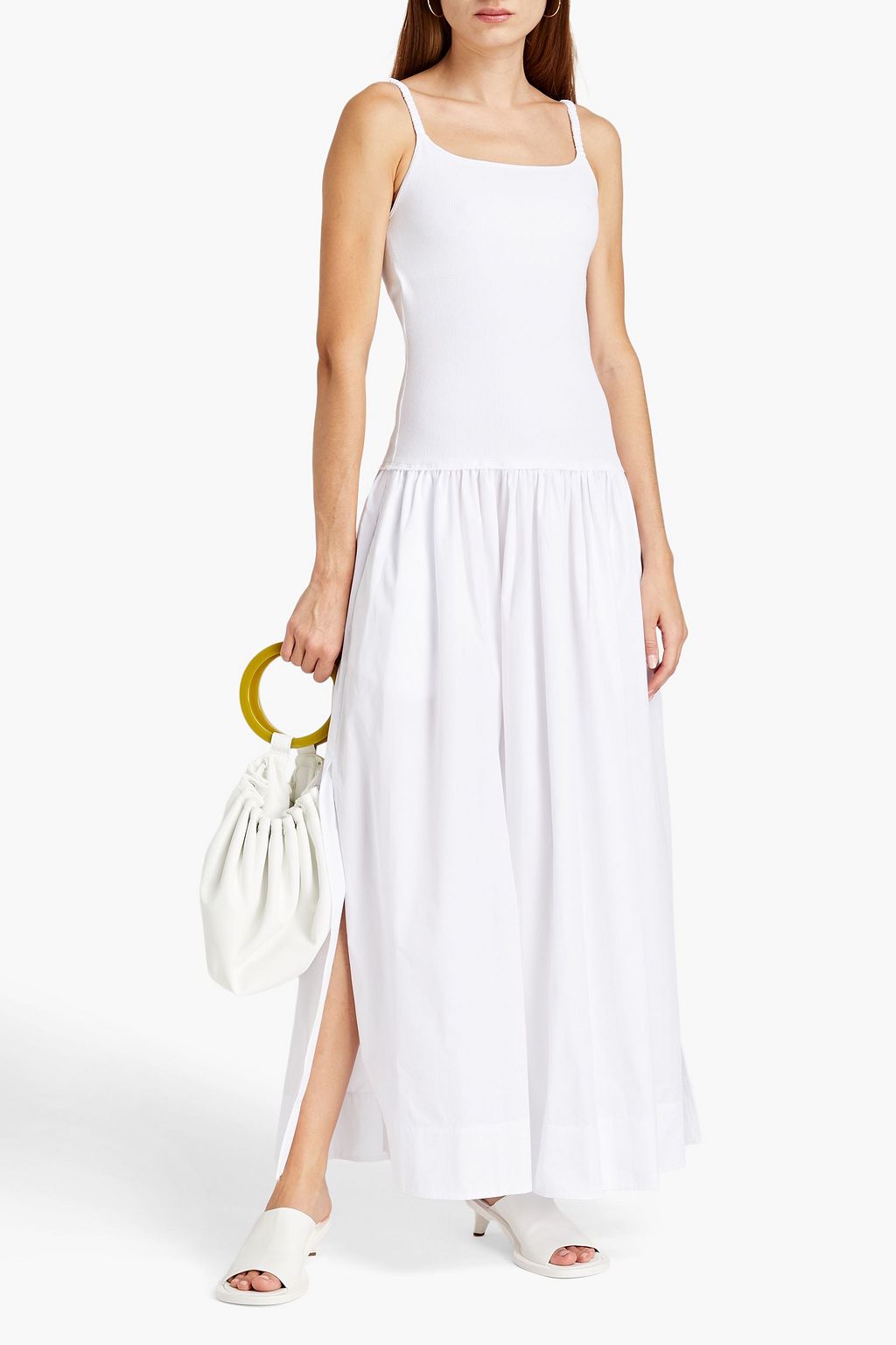 BASSIKE Ribbed cotton-blend jersey and poplin maxi dress