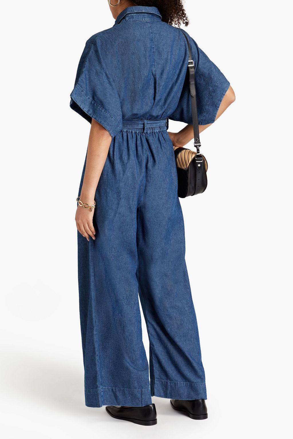 TRIARCHY Belted pleated denim wide-leg jumpsuit