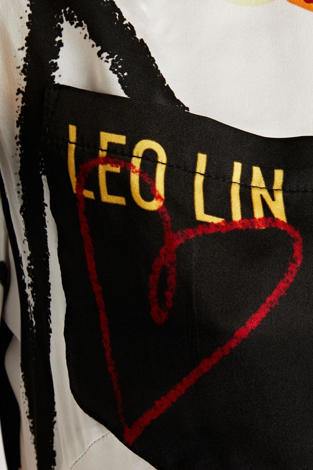 LEO LIN 프린트 실크 벨티드 미디 드레스