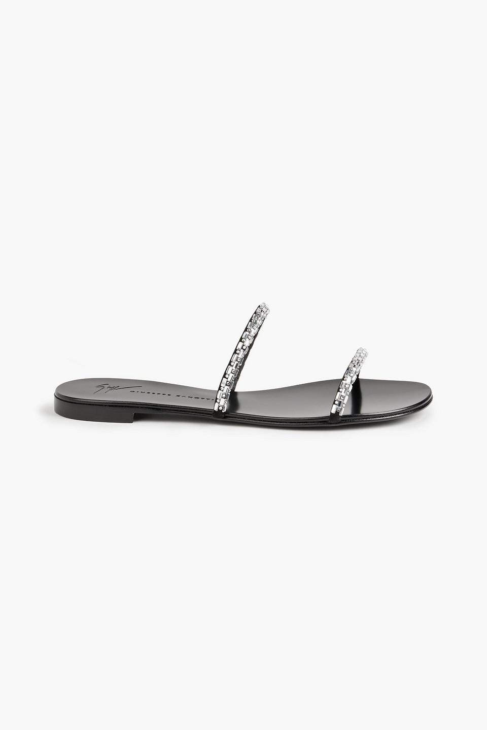 Giuseppe Zanotti Embellished Leather Toe-loop Flat Sandals In Black