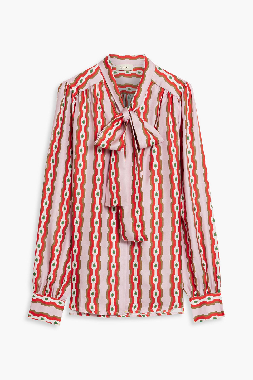 Pussy-bow printed silk-twill blouse