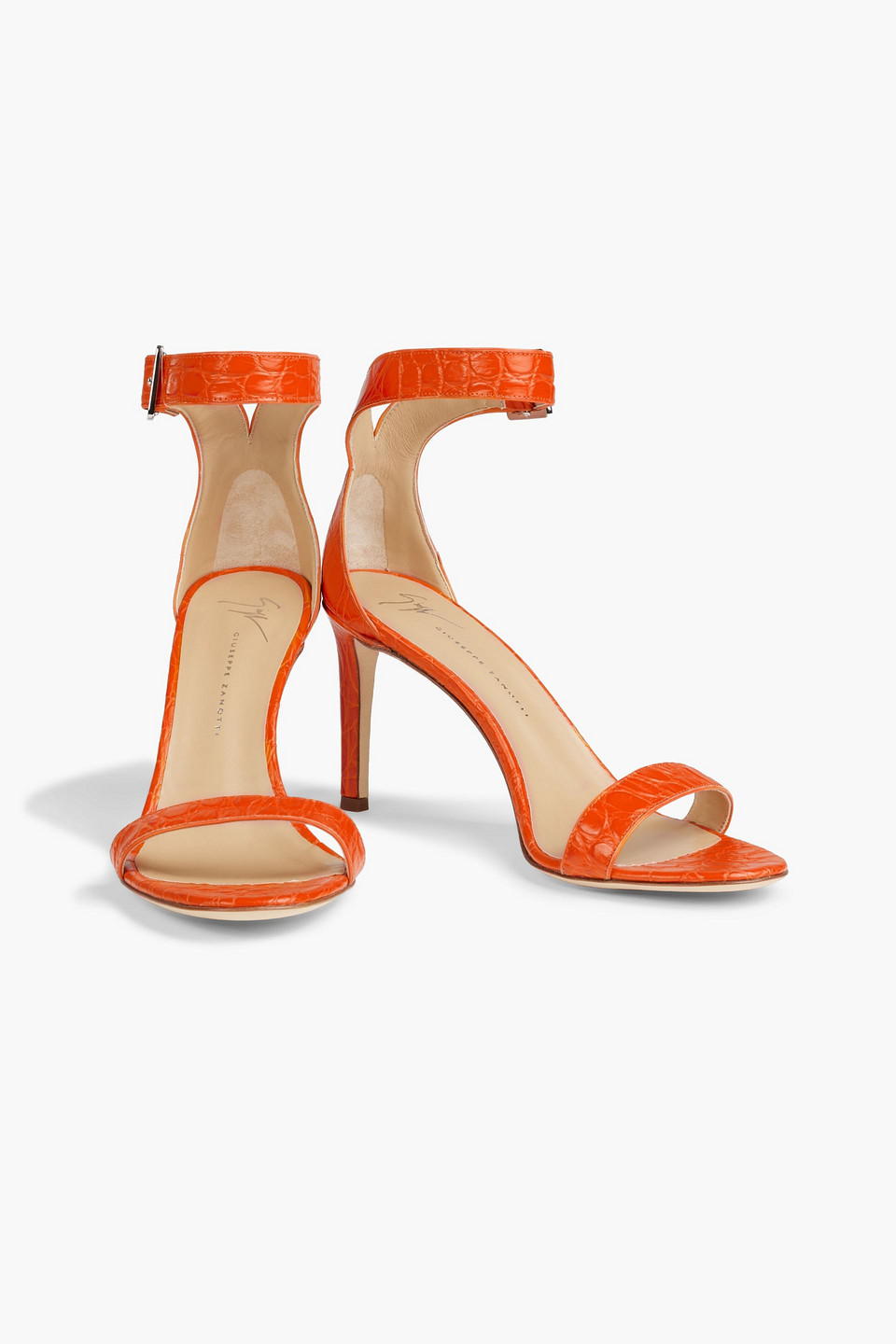 Shop Giuseppe Zanotti Neyla Croc-effect Leather Sandals In Orange