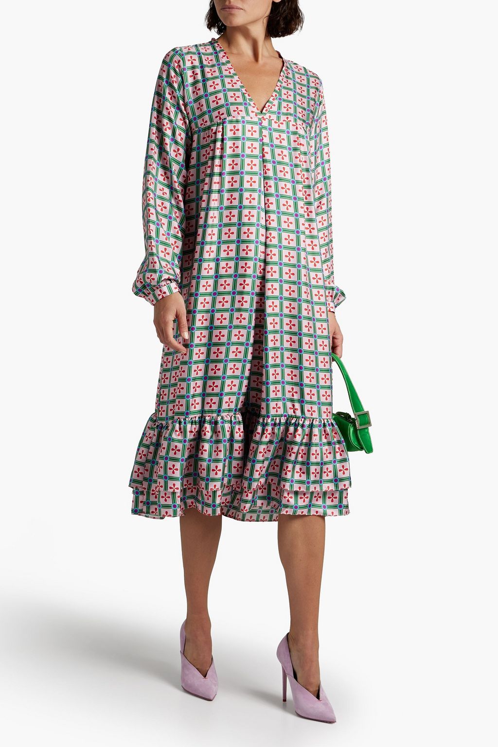 LISOU Printed silk-twill midi dress | THE OUTNET