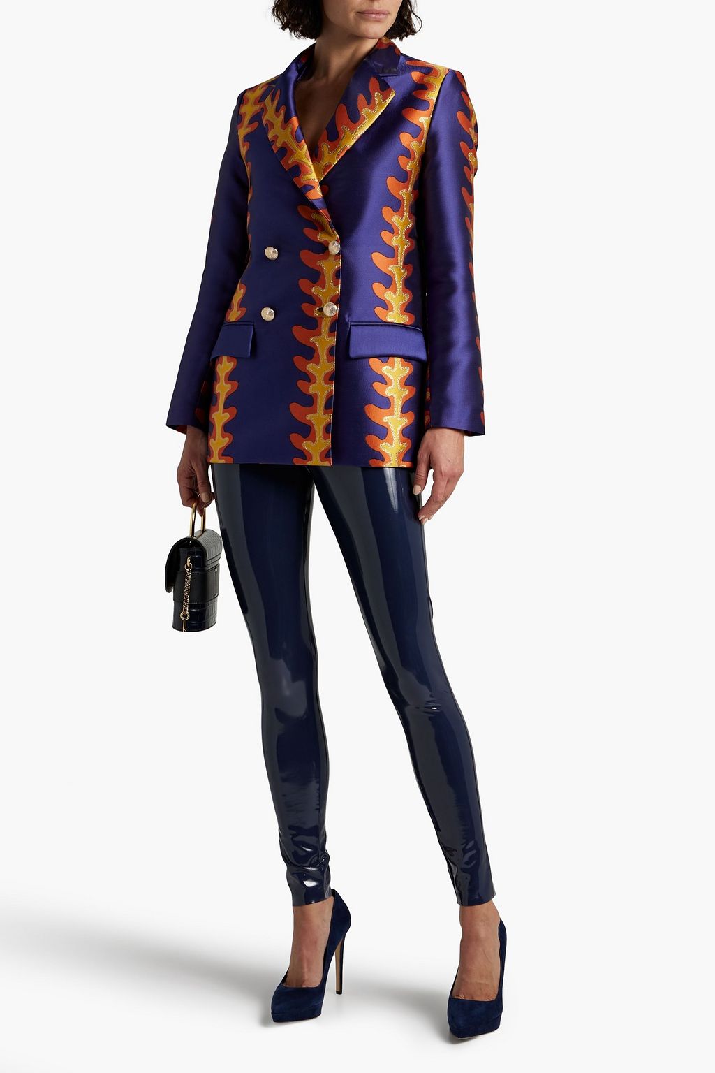 LISOU Freya double-breasted metallic jacquard blazer
