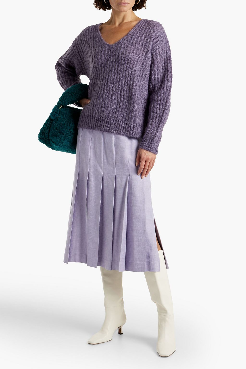 LUISA CERANO Brushed ribbed mohair-blend sweater