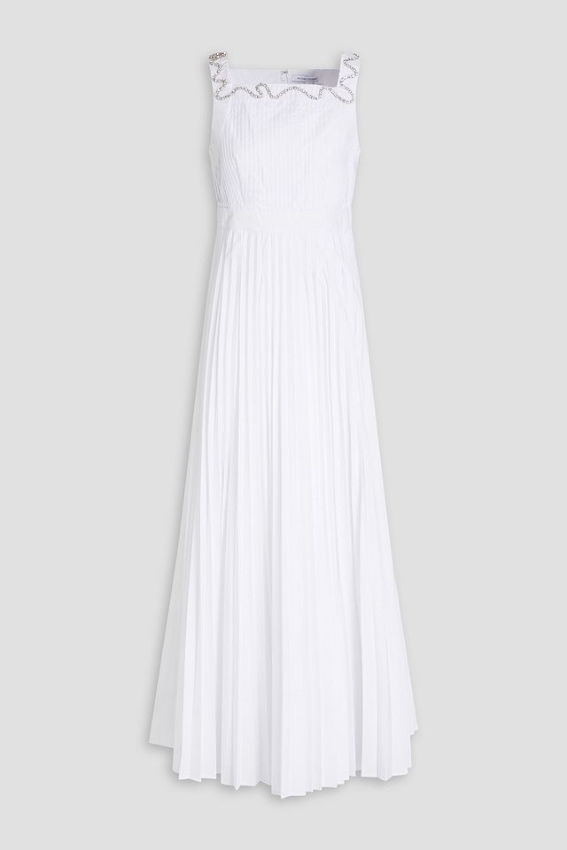 Peta pleated embellished woven maxi dress