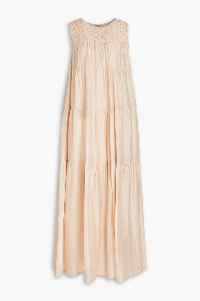 Elena smocked slub TENCEL™-blend maxi dress