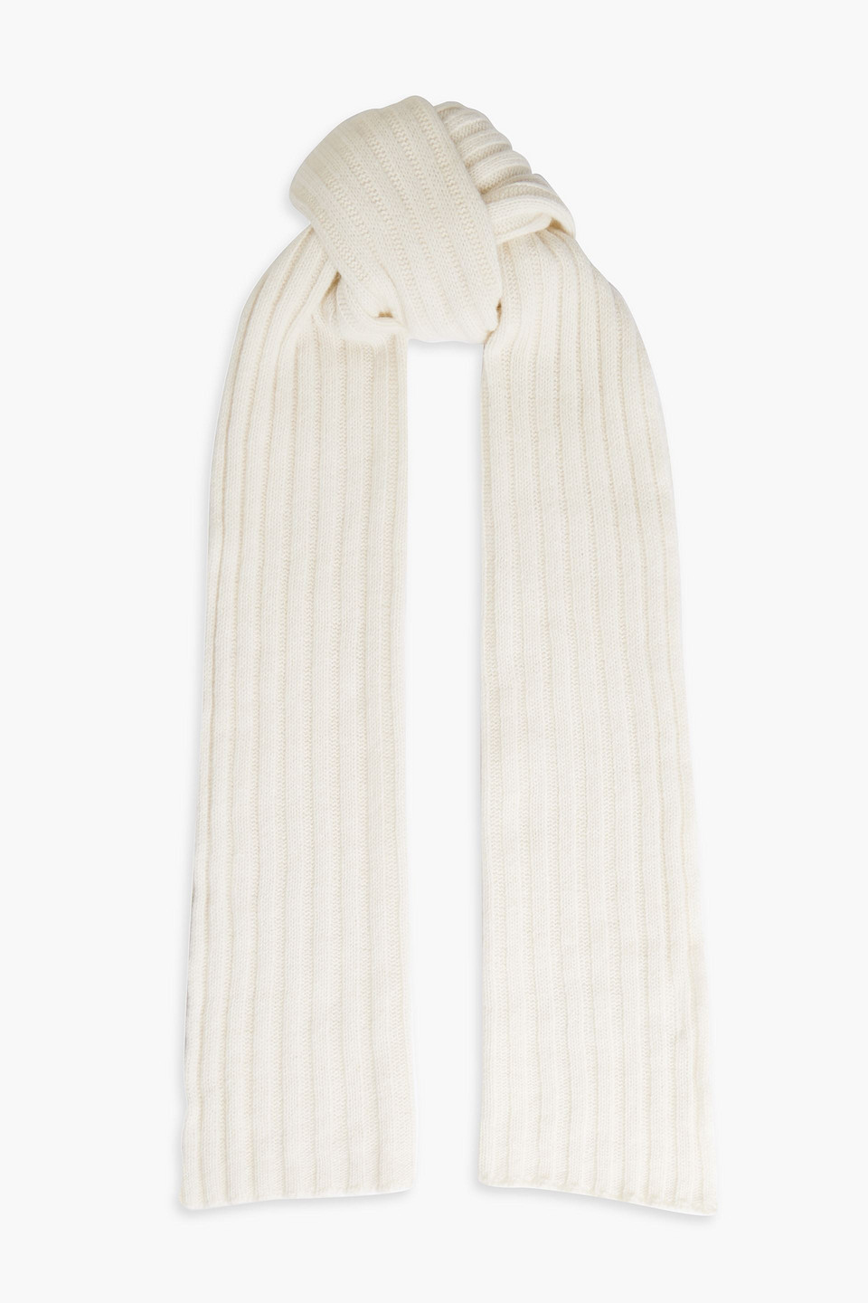 Iris & Ink Eva Ribbed Recycled Cashmere Scarf In Cream