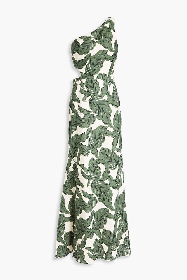 Byron one-shoulder printed linen maxi dress