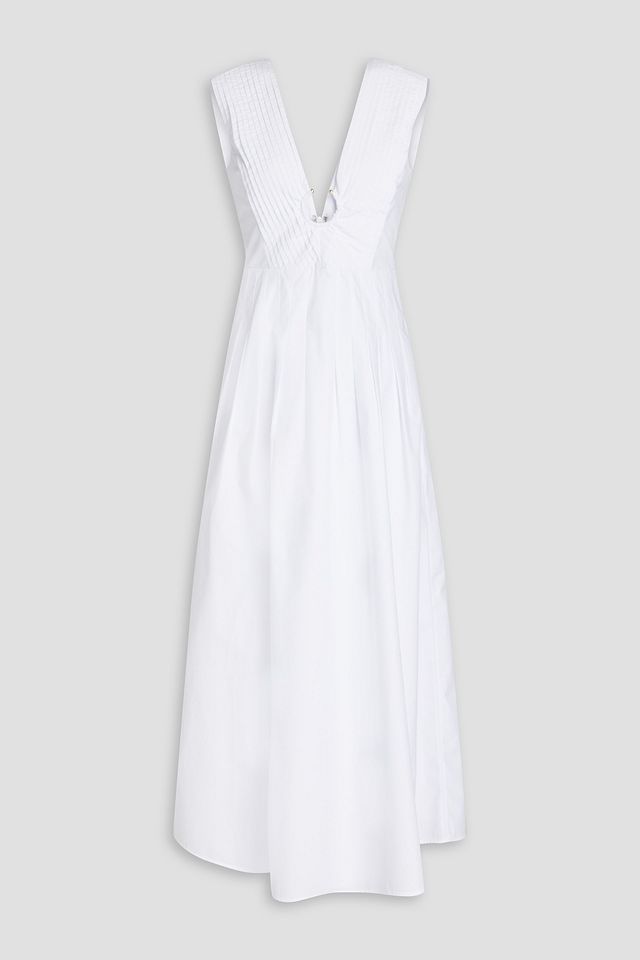 Peta embellished pleated chambray maxi dress