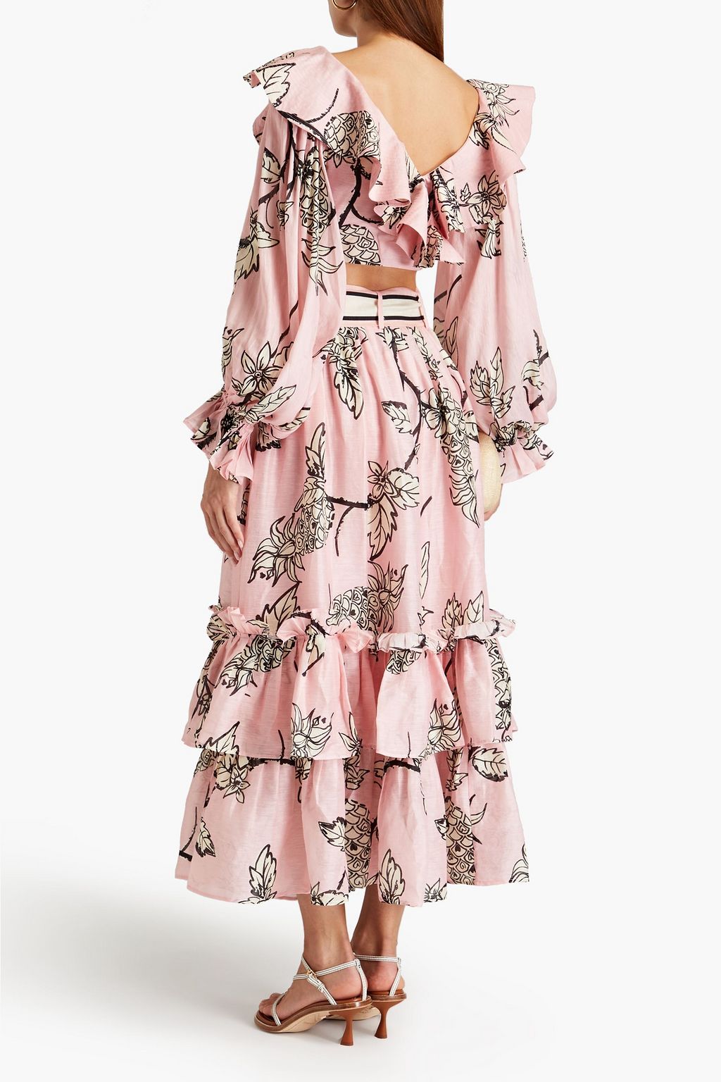LEO LIN Tiered slub linen and silk-blend maxi skirt