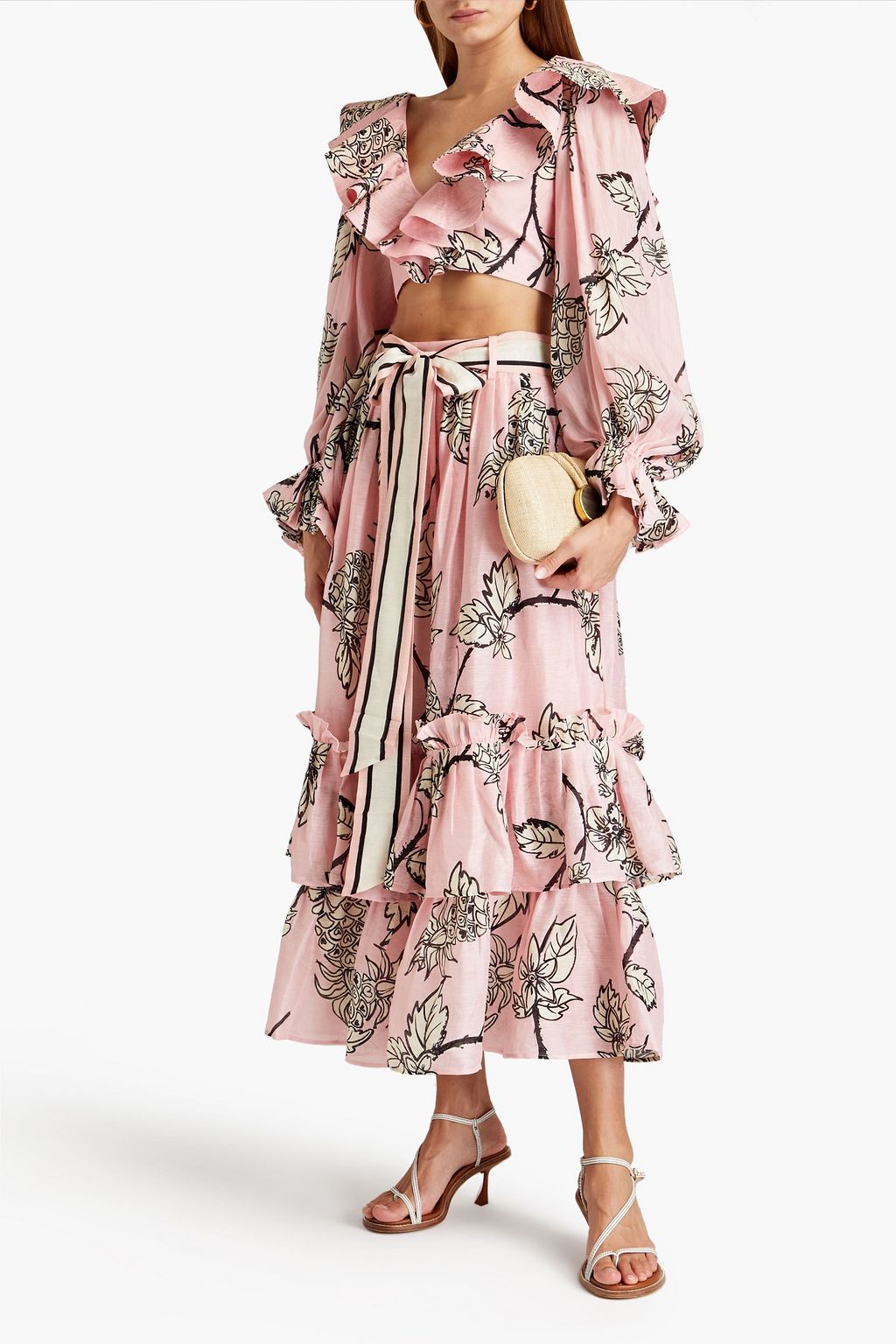 LEO LIN Tiered slub linen and silk-blend maxi skirt