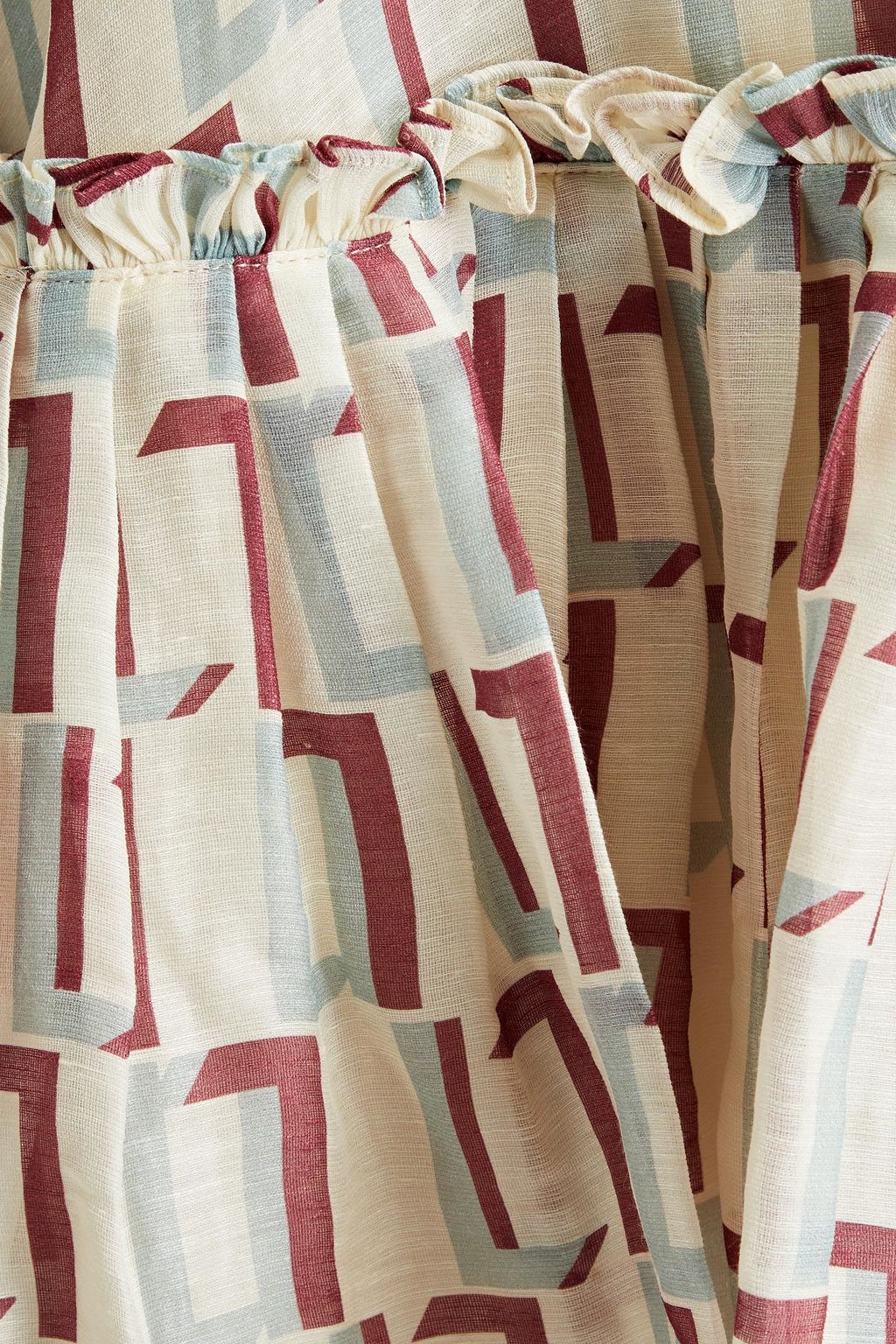 LEO LIN Printed slub linen and silk-blend mini dress