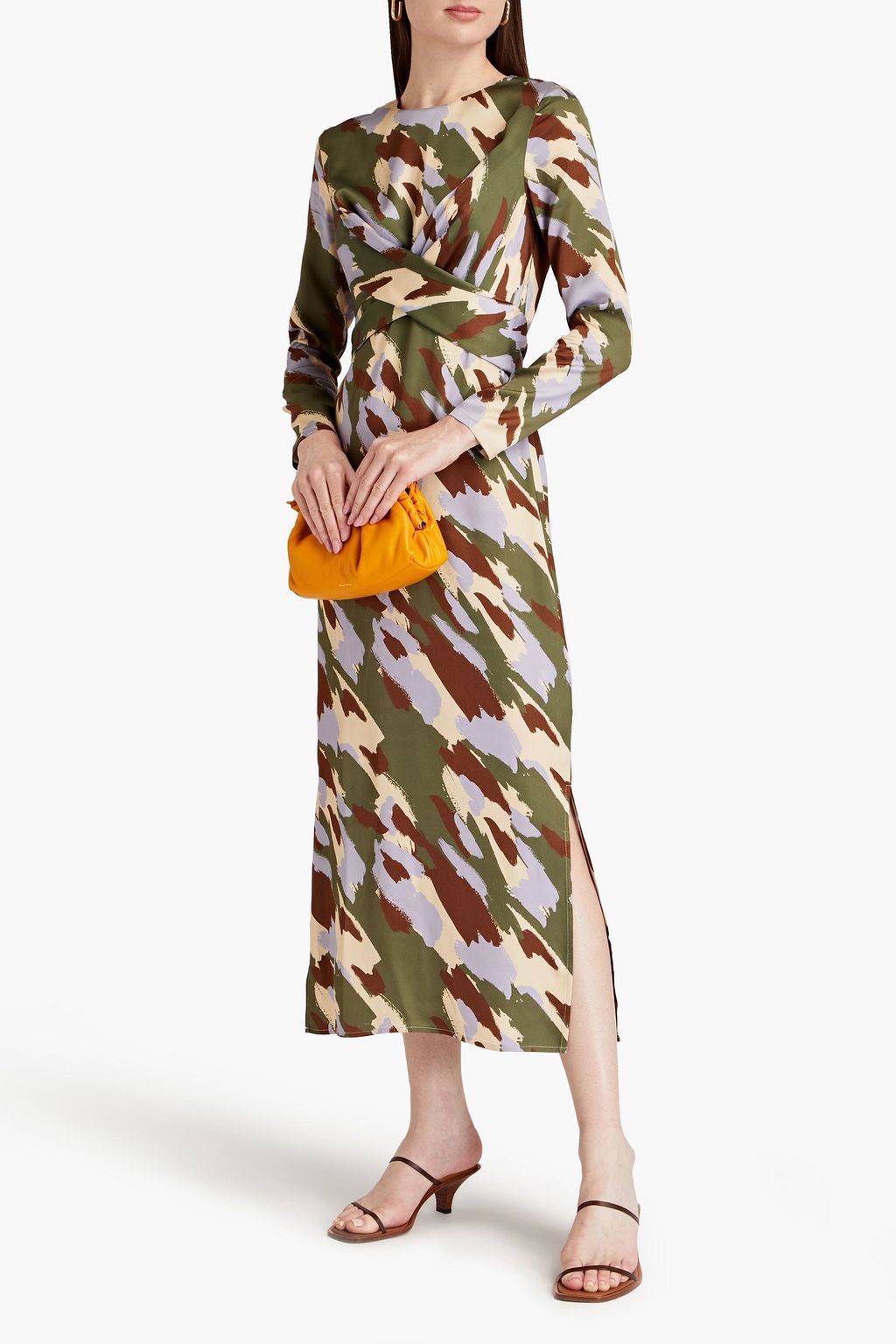 JAKKE. Harper twist-front printed satin midi dress