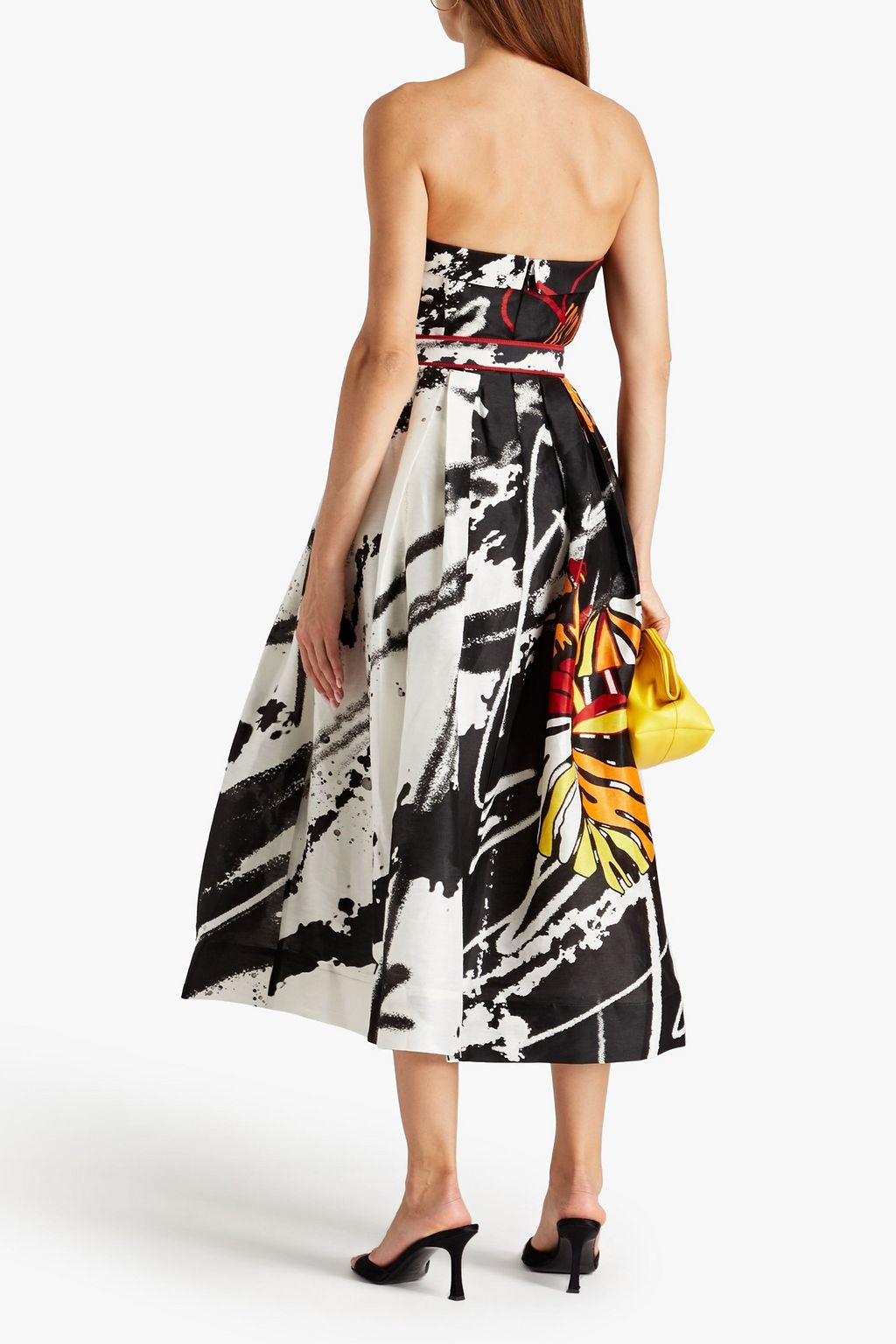 LEO LIN Strapless printed linen and silk-blend midi dress