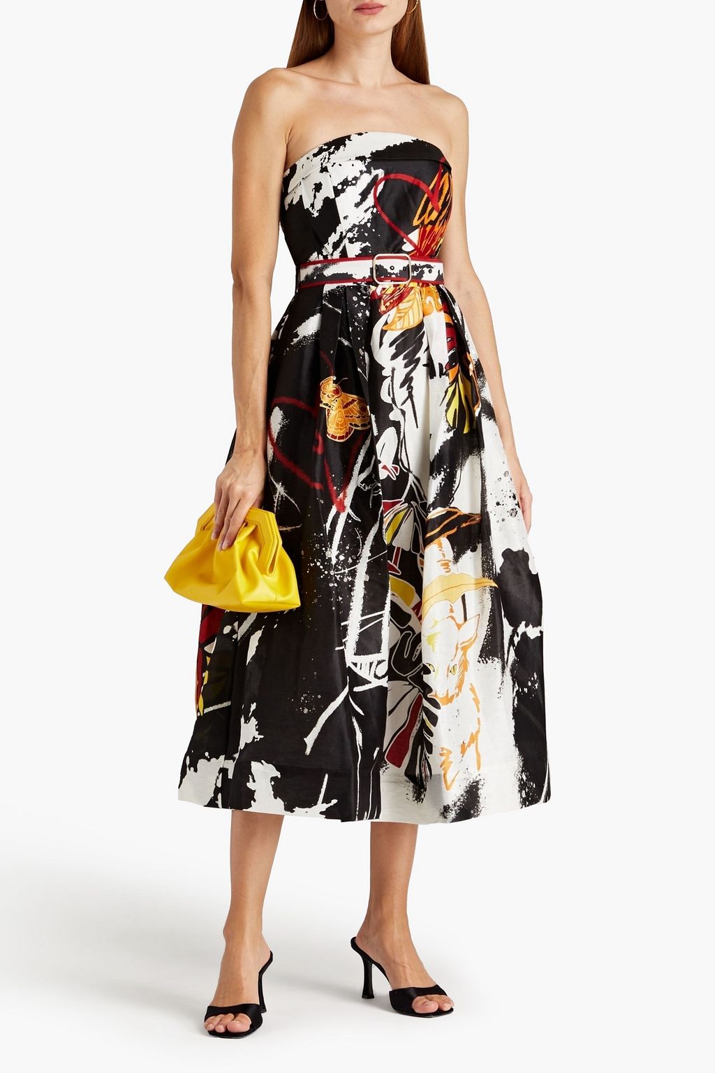 LEO LIN Strapless printed linen and silk-blend midi dress