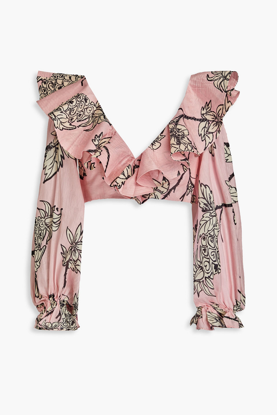 LEO LIN - Cropped slub linen and silk-blend top - Pink - UK 14