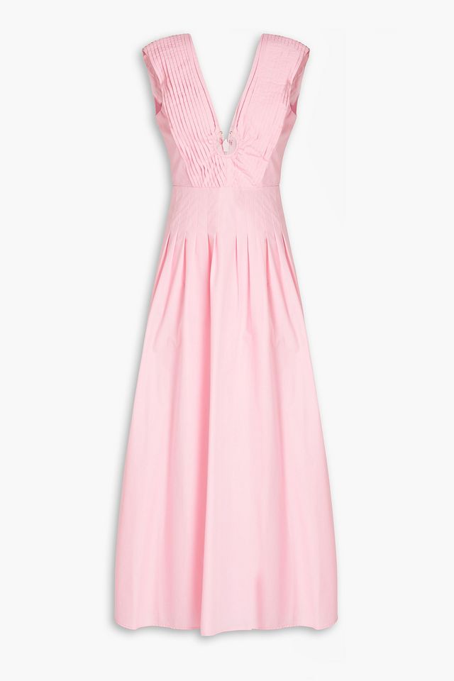 Peta embellished pleated chambray maxi dress