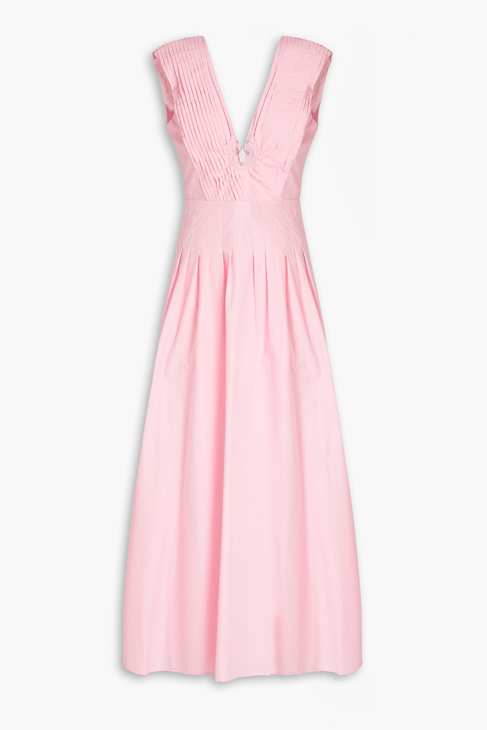 Rachel Gilbert Peta Embellished Pleated Chambray Maxi Dress In Pink |  ModeSens