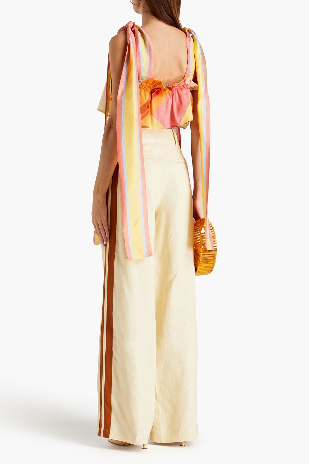 LEO LIN Cropped striped linen and silk-blend top