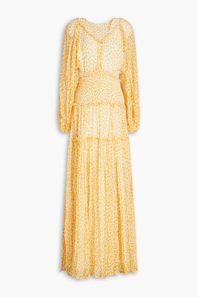 Benji shirred printed silk-georgette maxi dress