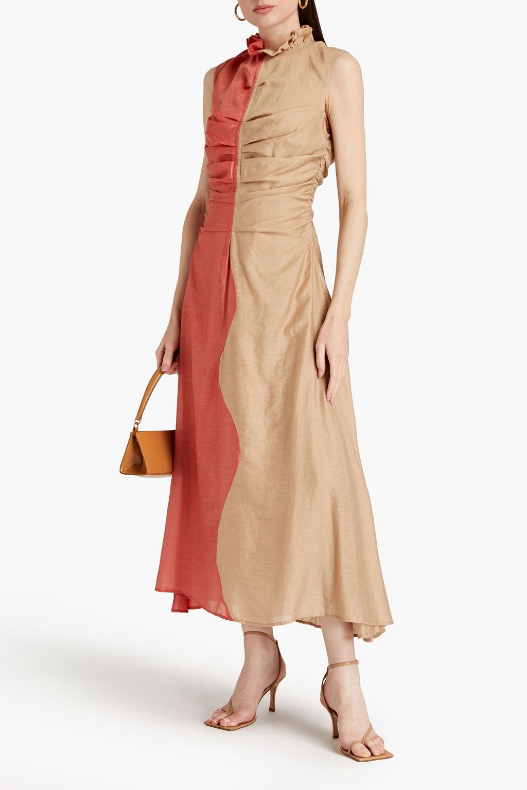 RACHEL GILBERT Coda two-tone ruched TENCEL™-blend maxi dress