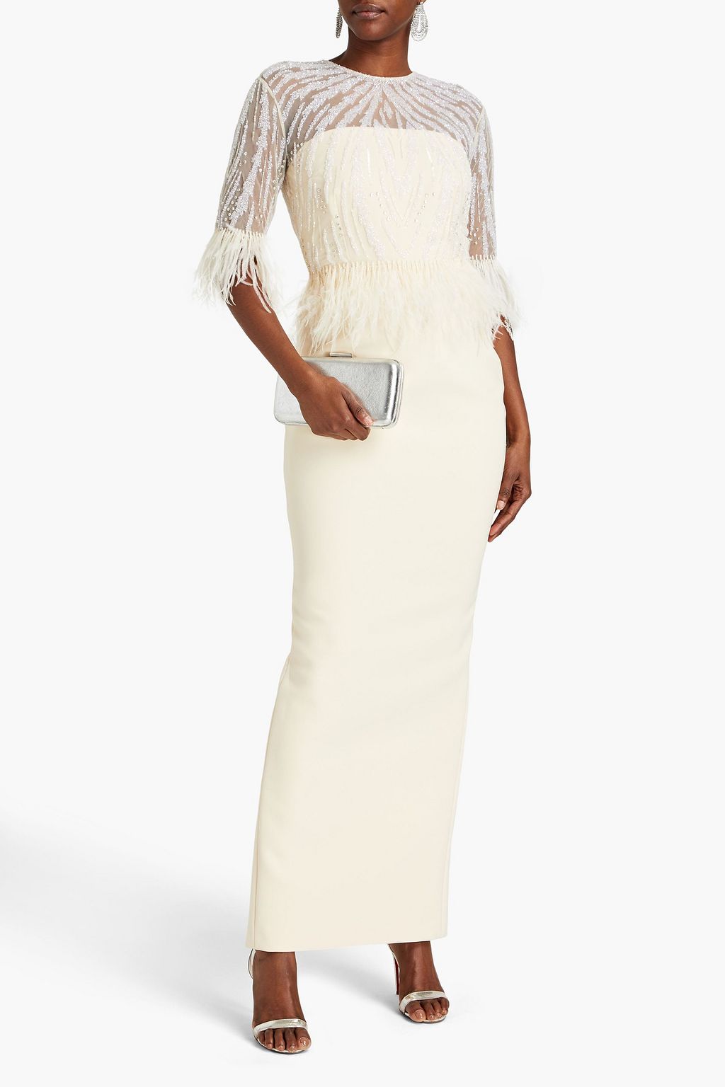 RACHEL GILBERT Cole layered embellished tulle and crepe gown