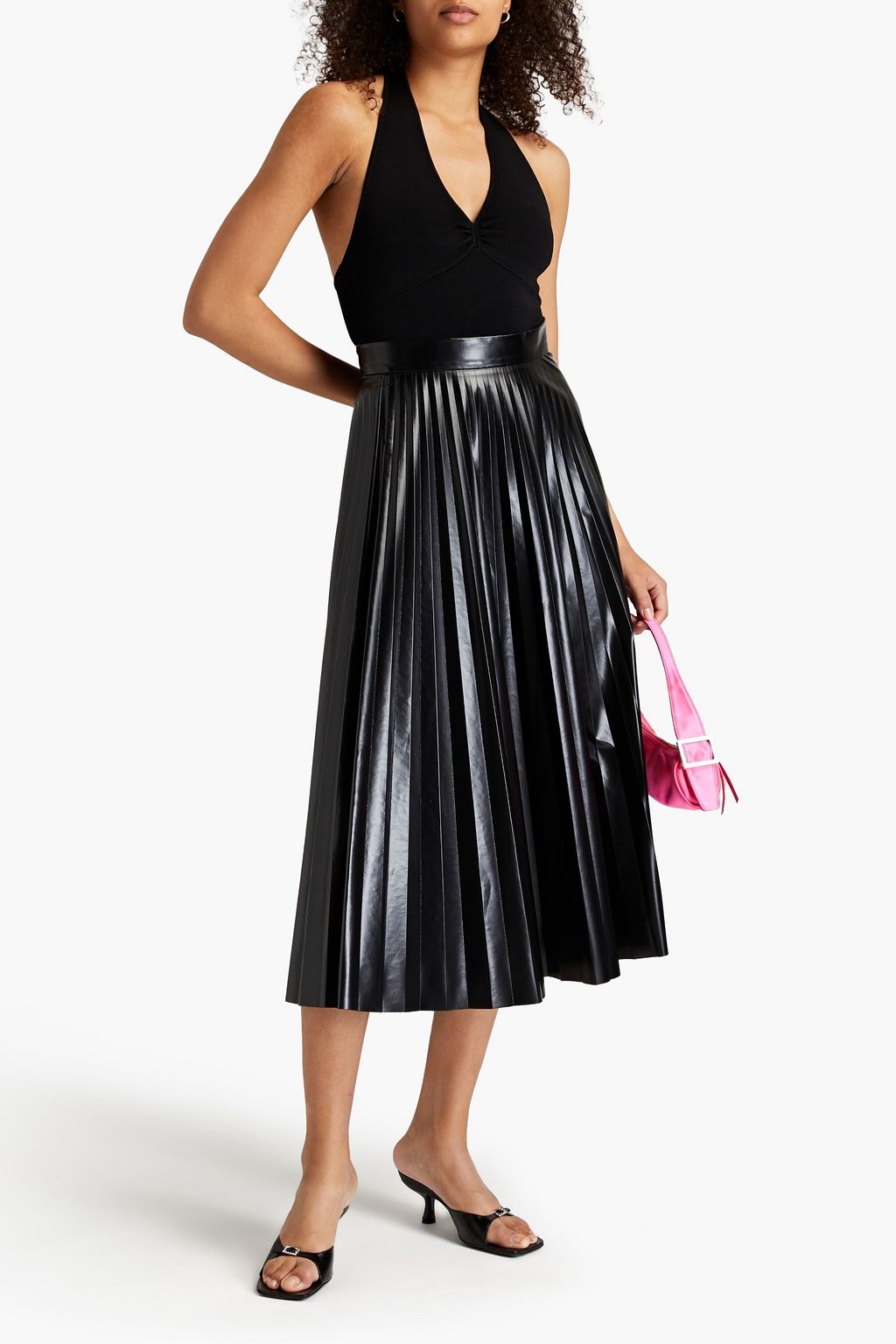 ALICE + OLIVIA Saria ruched stretch-knit halterneck top