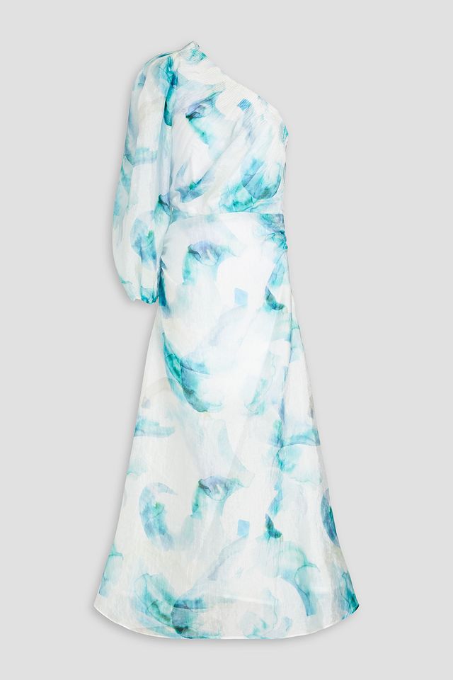 Levi one-shoulder printed devoré-organza midi dress