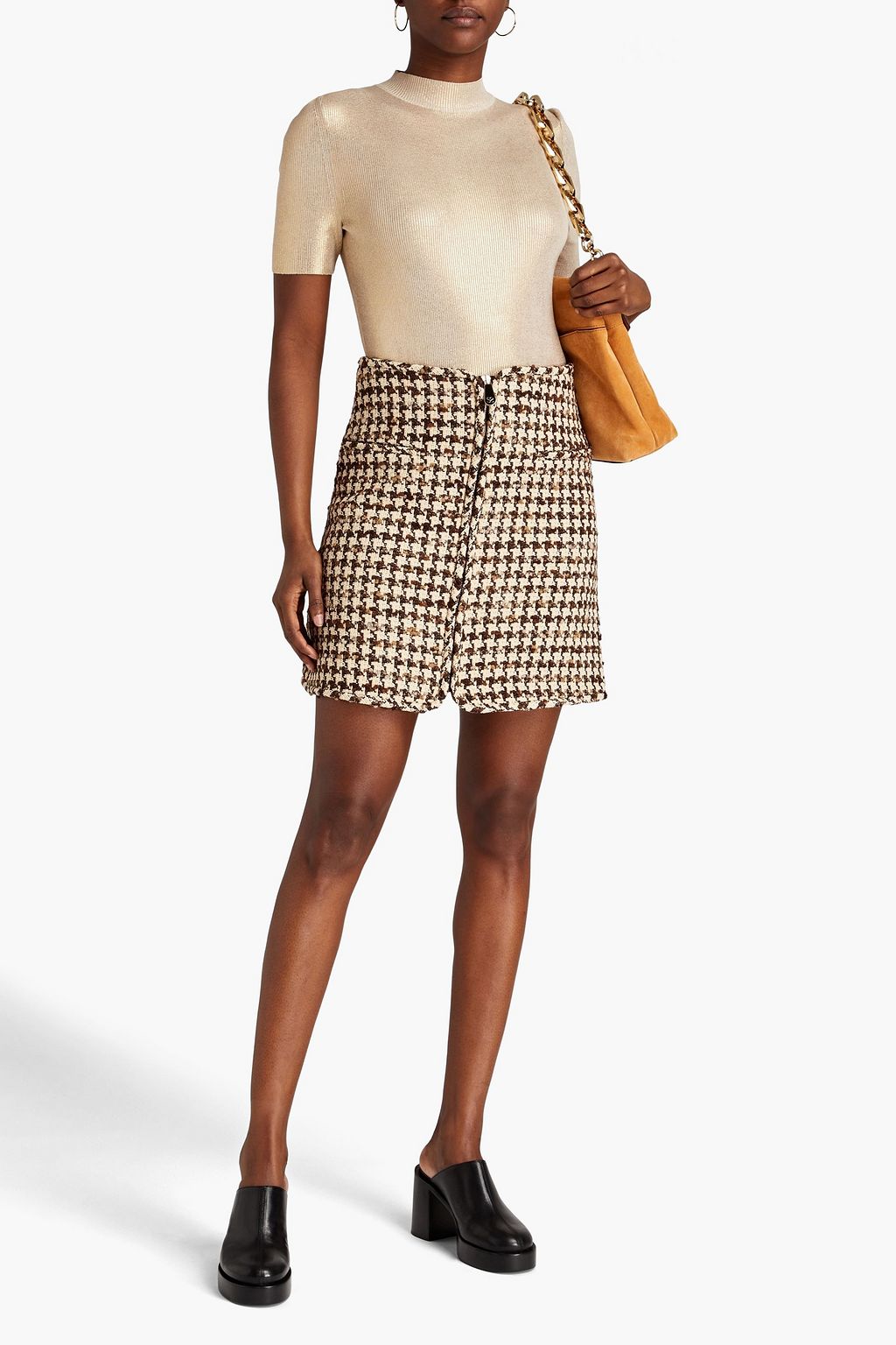 SANDRO Gena houndstooth bouclé-tweed mini skirt