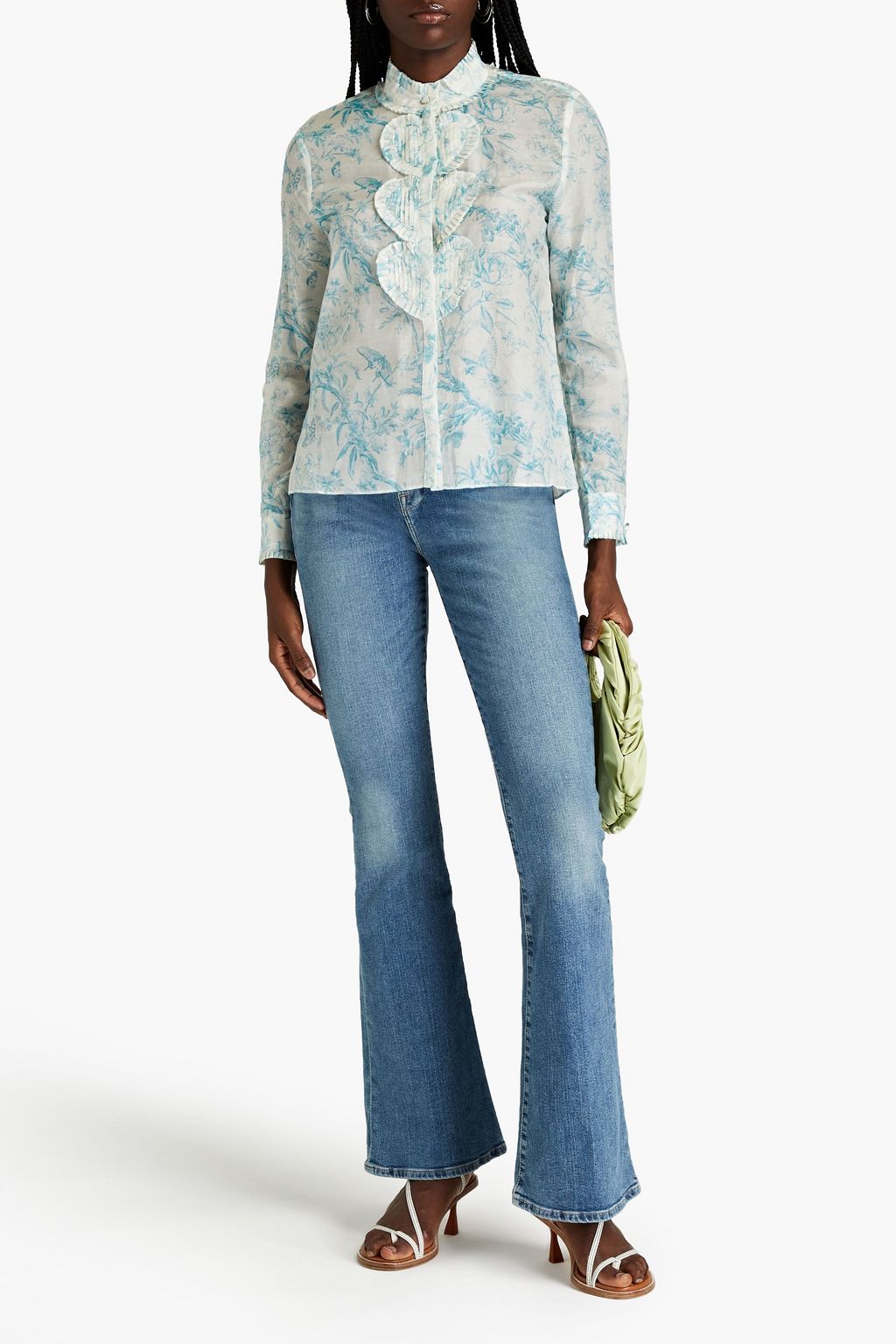 ALICE + OLIVIA بلوزة «كورت» من الفوال المصنوع من مزيج الحرير والقطن مزينة بطبعات