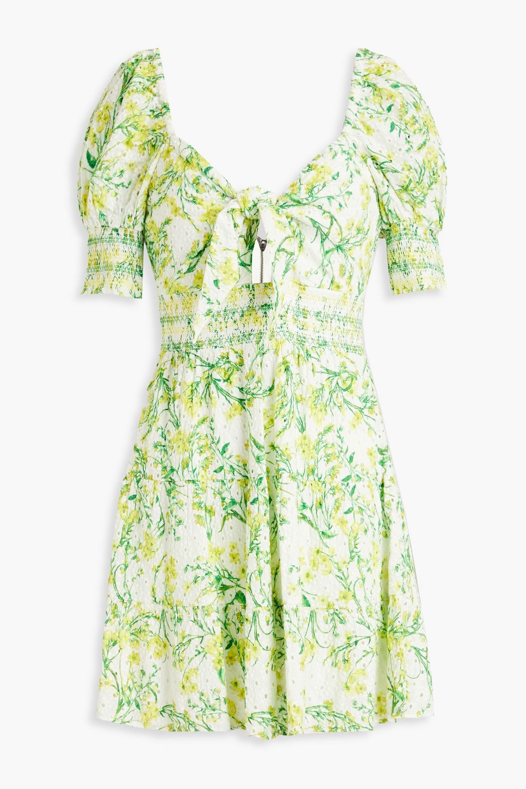 ALICE + OLIVIA Kristie smocked floral-print broderie anglaise mini ...