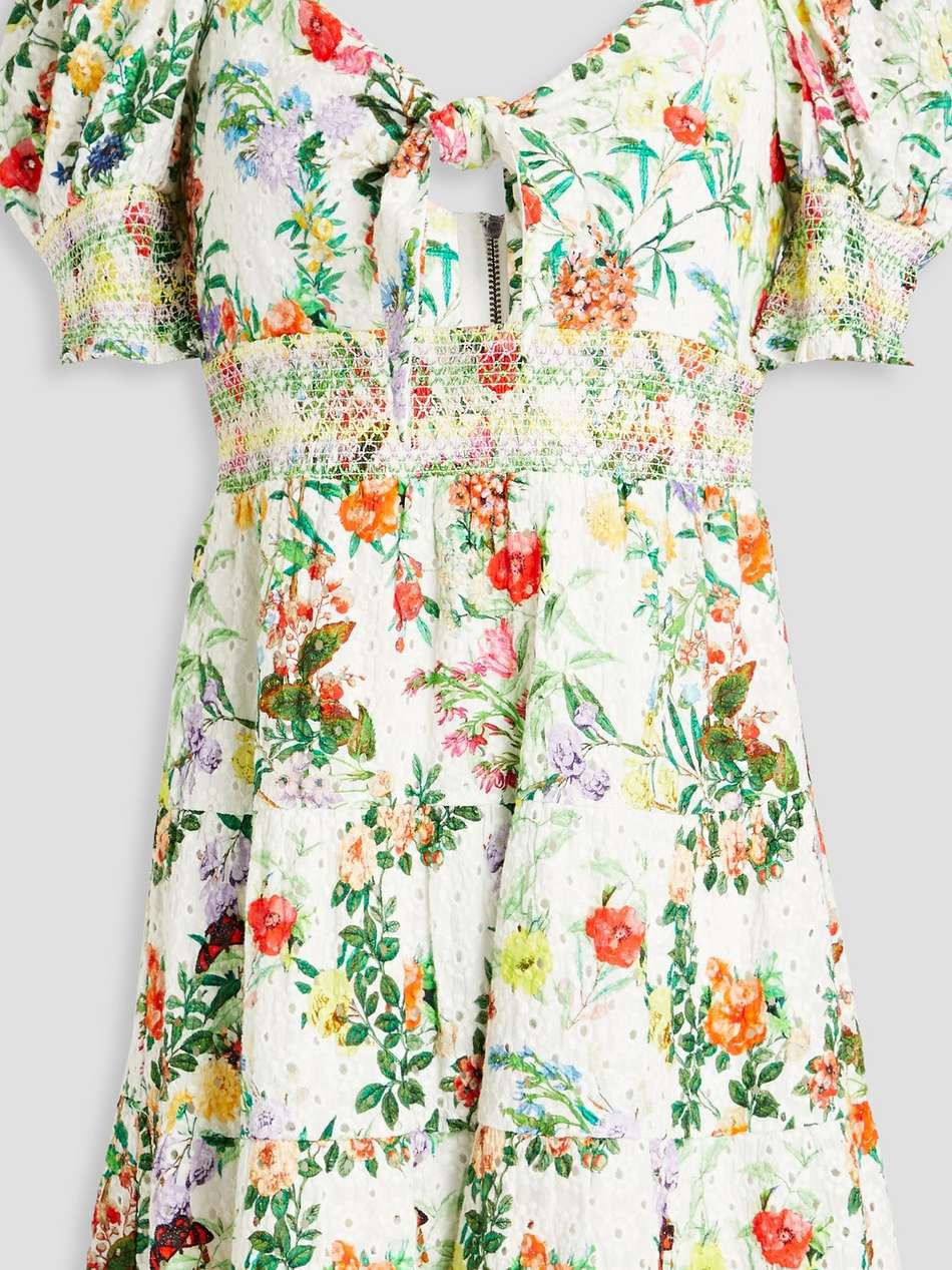 kristie smocked floral-print broderie anglaise mini dress