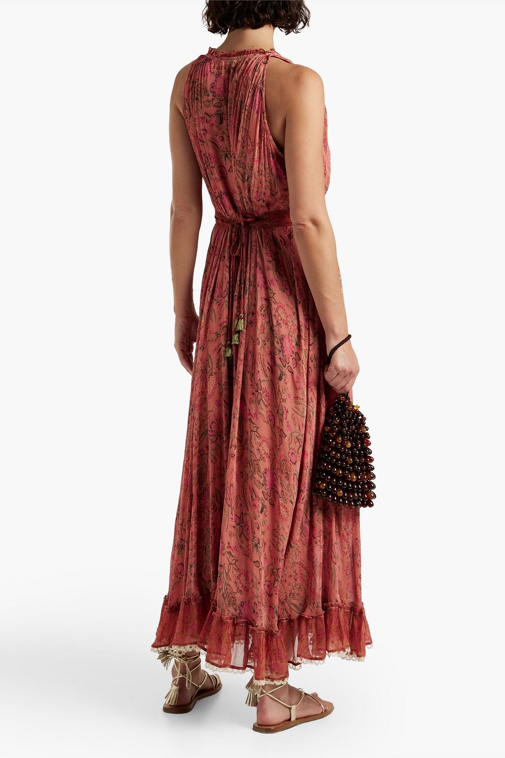 HEMANT & NANDITA Nora belted floral-print chiffon midi dress