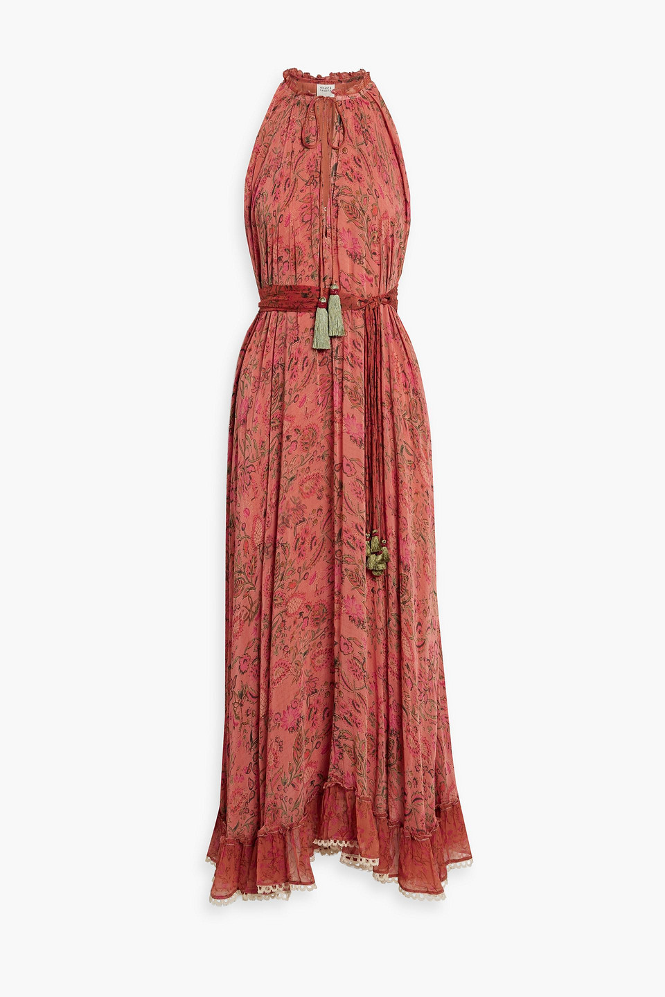HEMANT & NANDITA Nora belted floral-print chiffon midi dress