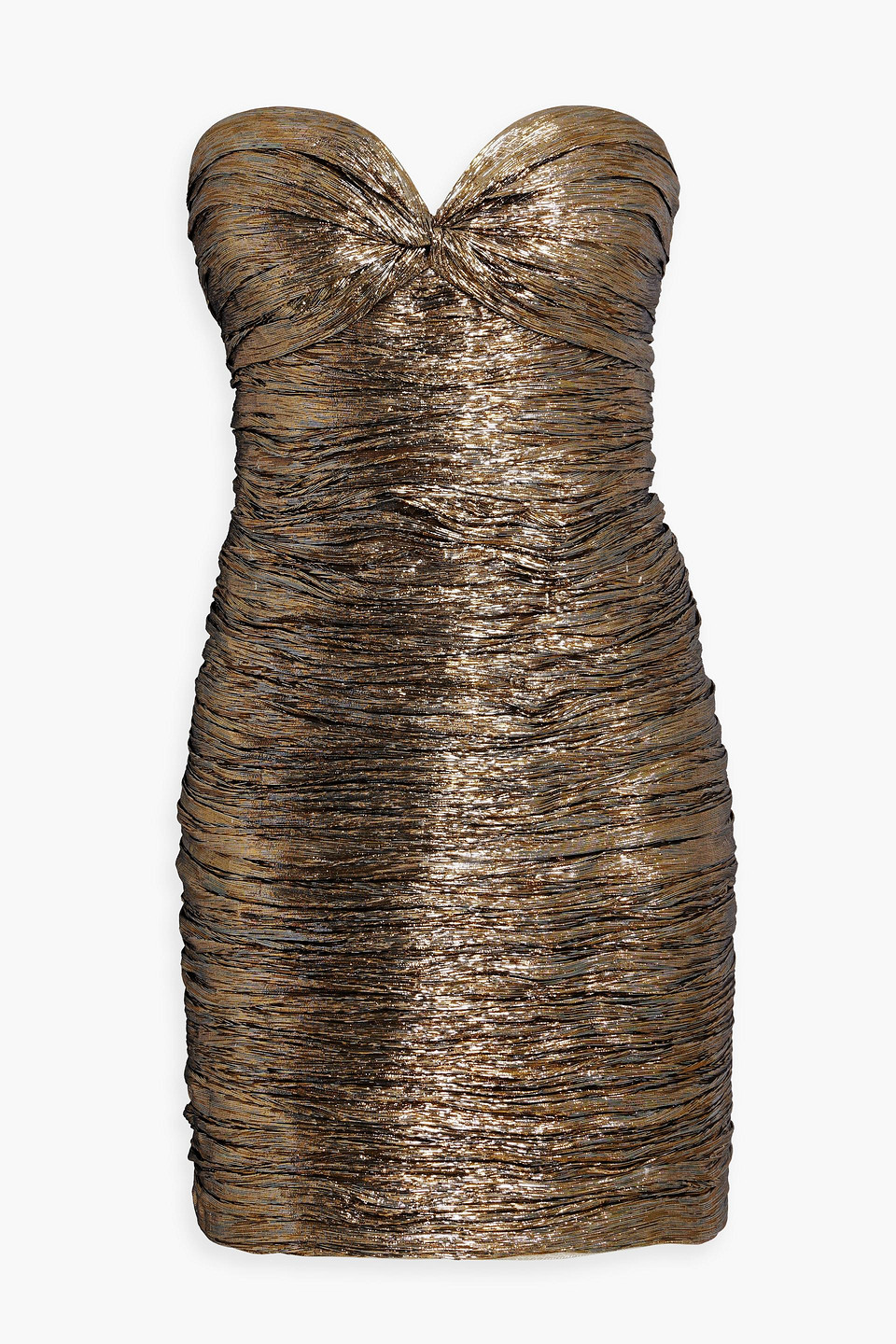 Oscar De La Renta Strapless Ruched Silk-blend Lamé Mini Dress In Gold