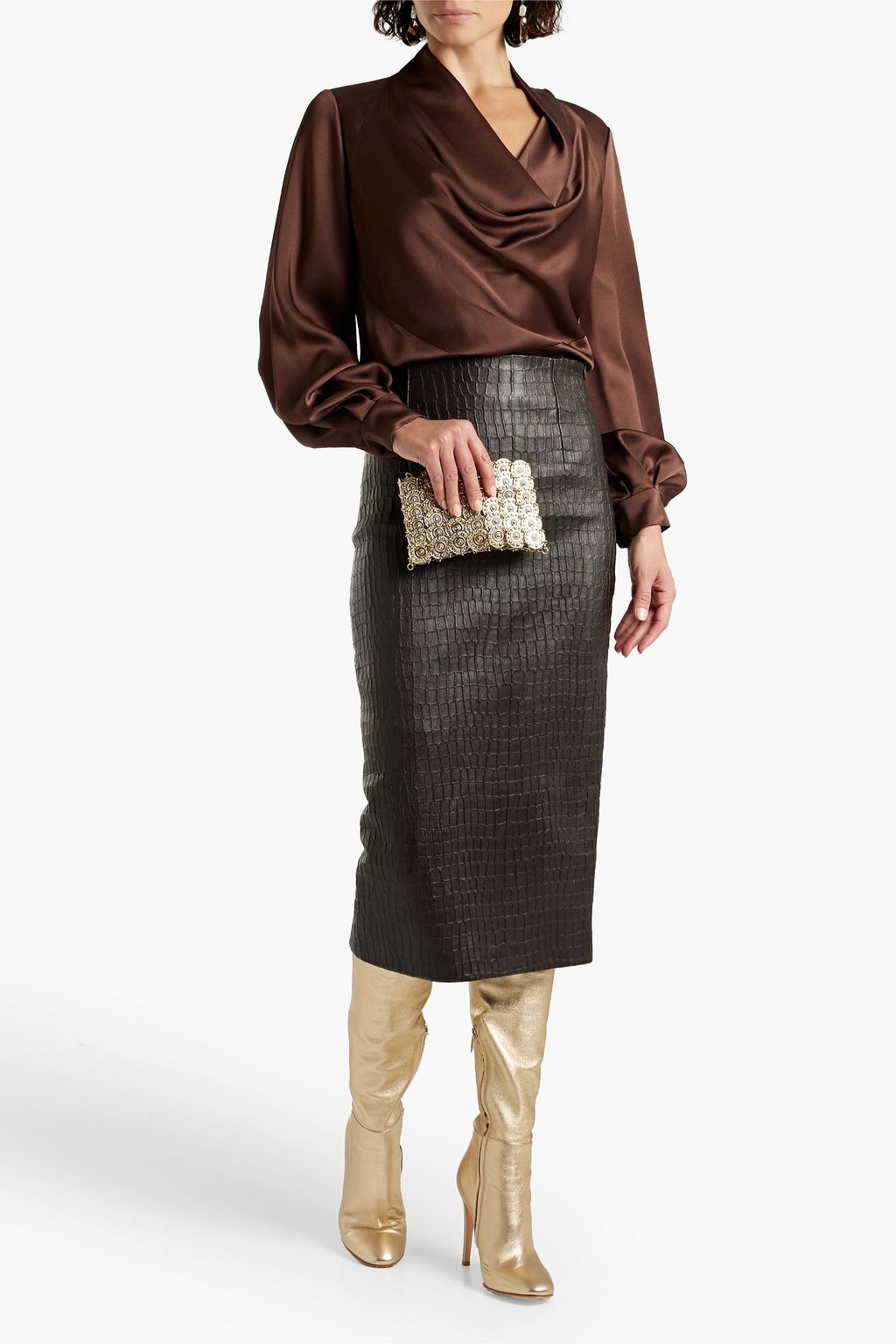OSCAR DE LA RENTA Draped satin-crepe blouse