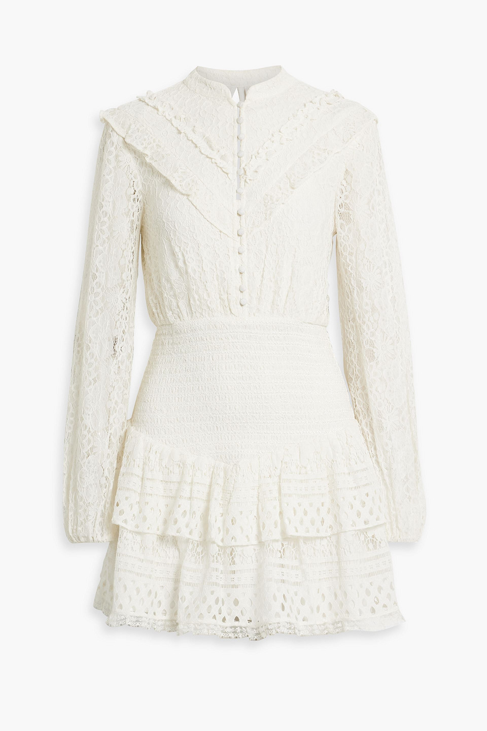 HEMANT & NANDITA Ruffled smocked corded lace mini dress