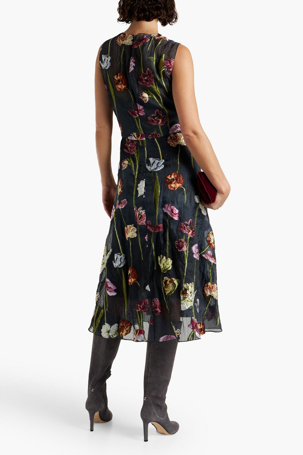 OSCAR DE LA RENTA Floral-design fil coupé crepon midi dress