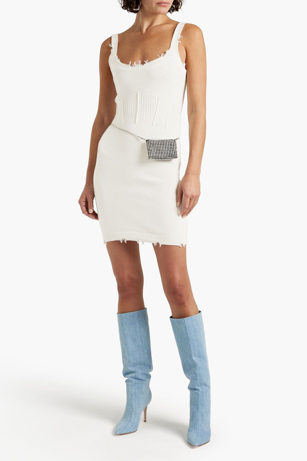 SER.O.YA Isla distressed ribbed cotton mini dress