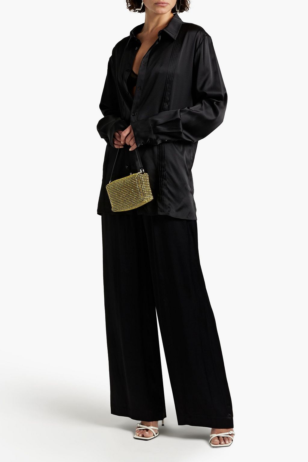 SER.O.YA Antoni oversized pintucked silk-blend satin shirt