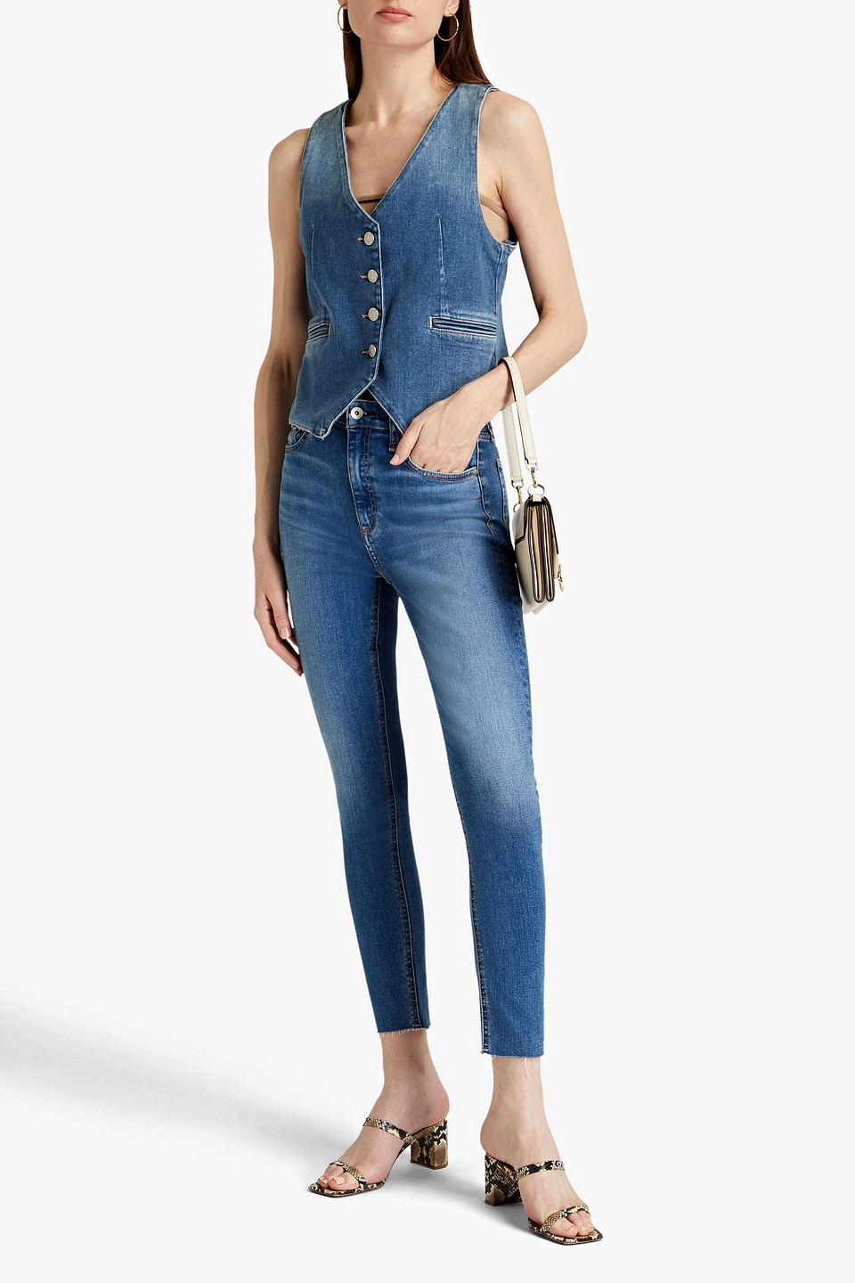 Shop Rag & Bone Nina Cropped High-rise Skinny Jeans In Mid Denim