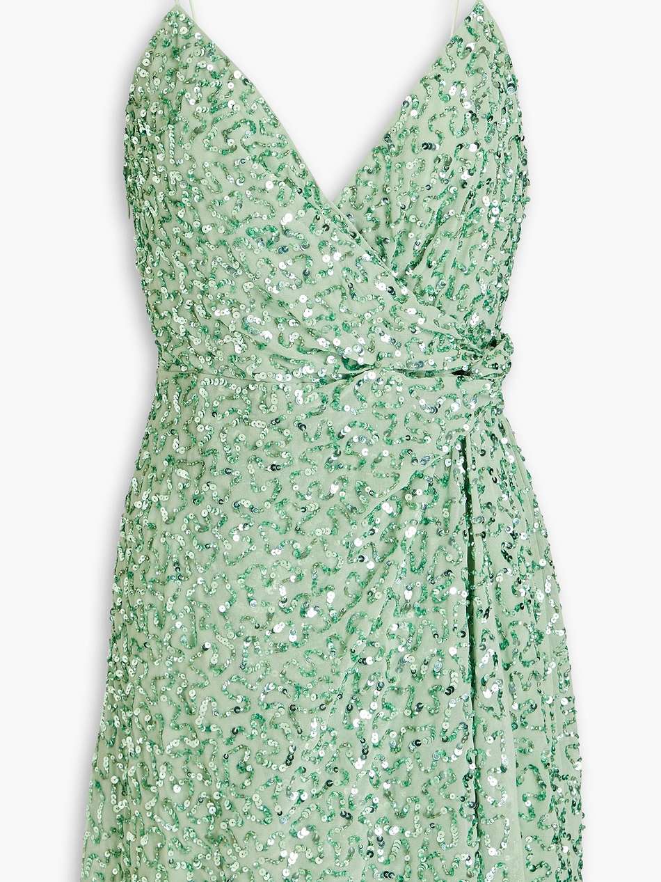 celestine wrap-effect embellished chiffon mini dress