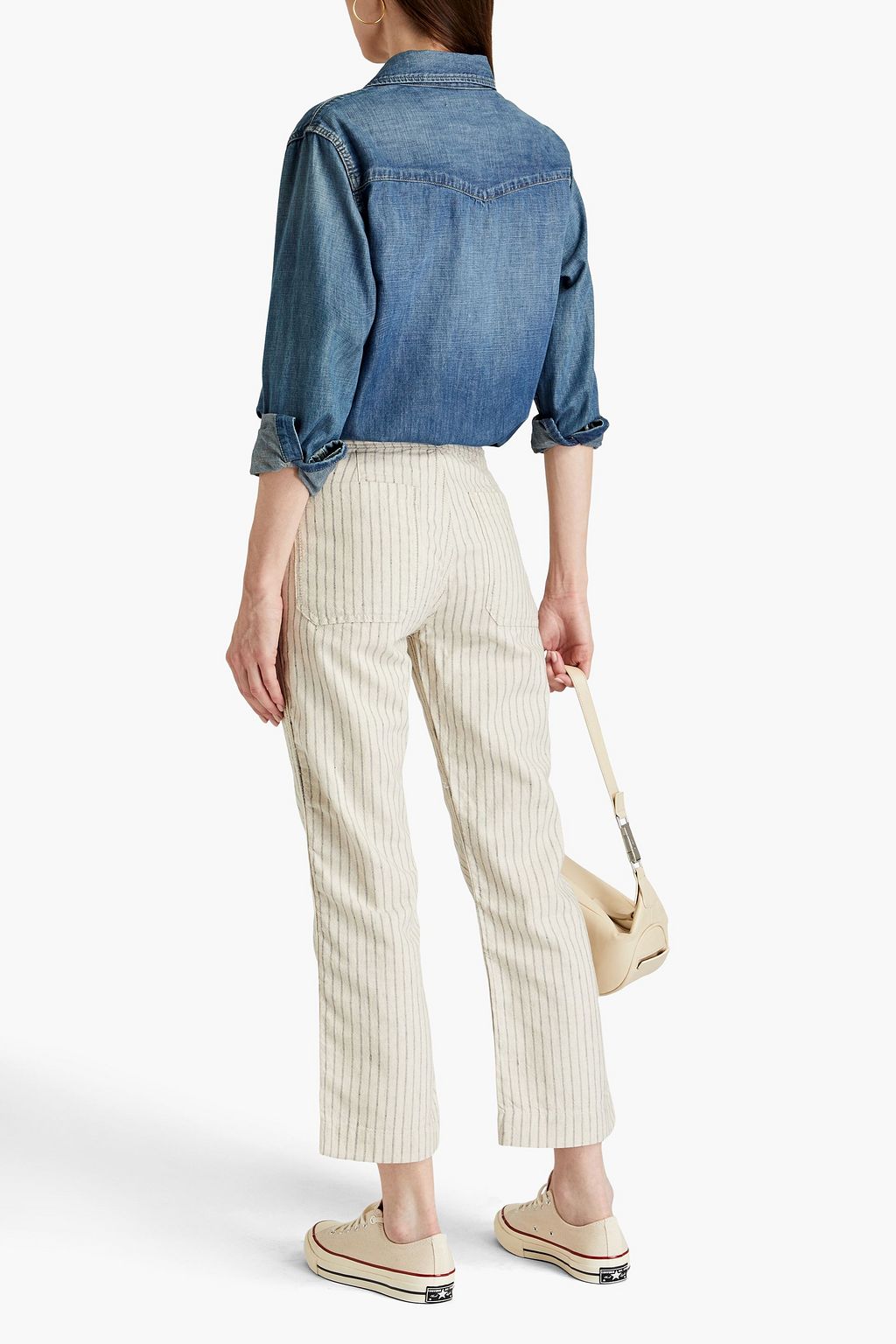 RAG & BONE بنطلون قصير بقصة أرجل مستقيمة من مزيج القنب والكتان والقطن المخطط