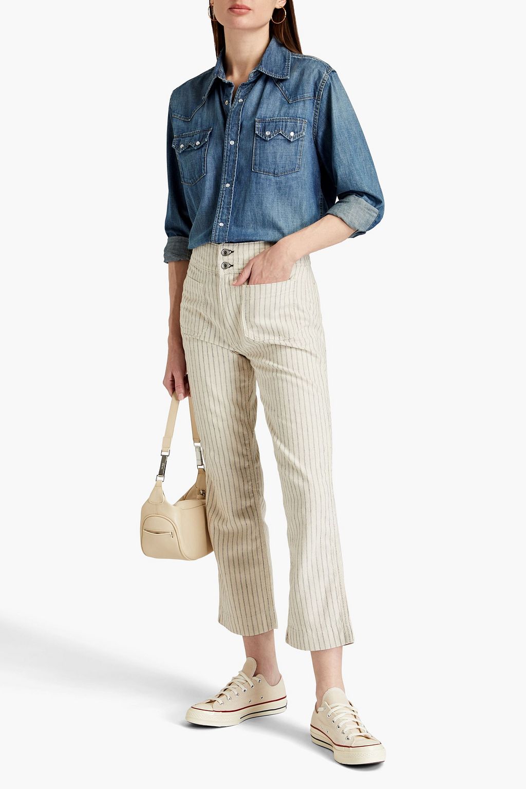RAG & BONE بنطلون قصير بقصة أرجل مستقيمة من مزيج القنب والكتان والقطن المخطط