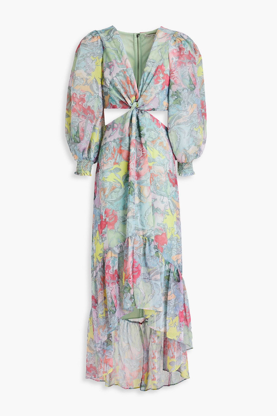 Shop Alice And Olivia Katia Twist-front Floral-print Georgette Dress In Sky Blue