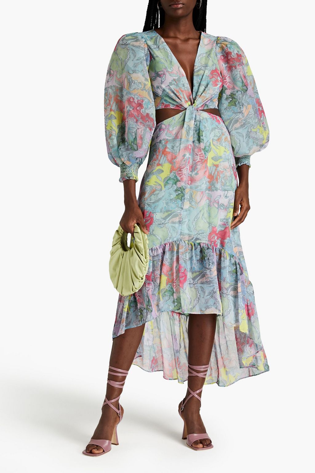 ALICE + OLIVIA ジョーゼット ワンピース ツイストフロント フローラルプリント